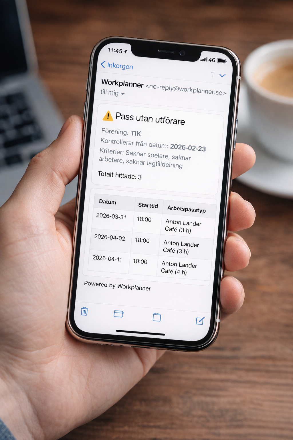 Rapporter med avvikelser på mail